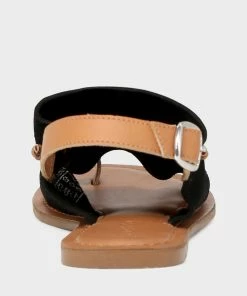 Rag & Co Fran Black Back Strap Flat Sandal Flats