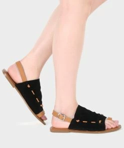 Rag & Co Fran Black Back Strap Flat Sandal Flats