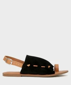 Rag & Co Fran Black Back Strap Flat Sandal Flats