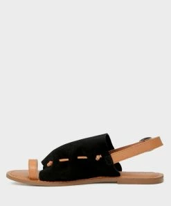 Rag & Co Fran Black Back Strap Flat Sandal Flats