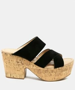 Rag & Co GERD Block Heeled Suede Slip-On Sandal In Black