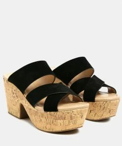 Rag & Co GERD Block Heeled Suede Slip-On Sandal In Black