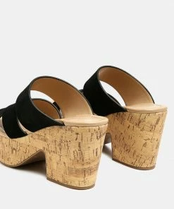 Rag & Co GERD Block Heeled Suede Slip-On Sandal In Black