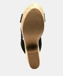 Rag & Co GERD Block Heeled Suede Slip-On Sandal In Black