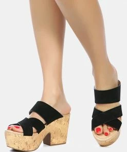 Rag & Co GERD Block Heeled Suede Slip-On Sandal In Black