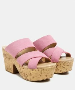 Rag & Co GERD Block Heeled Suede Slip-On Sandal In Pink SS'22