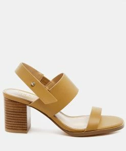 Rag & Co GERTUDE Slingback Block Heel Leather Sandal In Tan SS'22