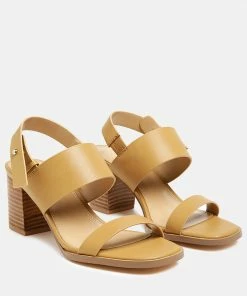Rag & Co GERTUDE Slingback Block Heel Leather Sandal In Tan SS'22