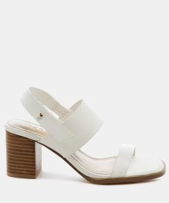 Rag & Co GERTUDE Slingback Block Heel Leather Sandal In White