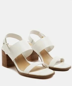 Rag & Co GERTUDE Slingback Block Heel Leather Sandal In White