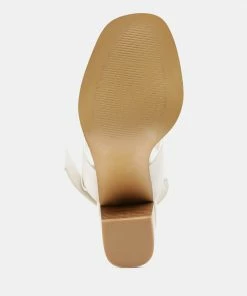 Rag & Co GERTUDE Slingback Block Heel Leather Sandal In White