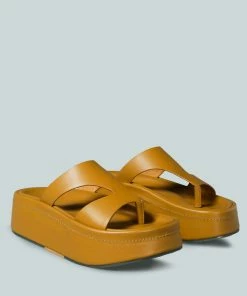 Rag & Co X HATHAWAY Slip-On Platfrom Sandal In Tan Sandals