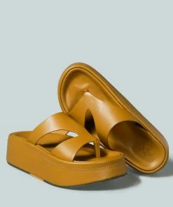 Rag & Co X HATHAWAY Slip-On Platfrom Sandal In Tan Sandals