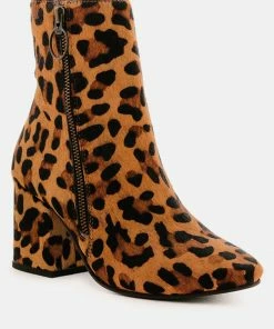 Rag & Co HELEN Leopard Print Block Heel Leather Boots