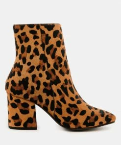 Rag & Co HELEN Leopard Print Block Heel Leather Boots