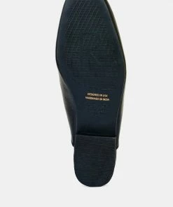 Rag & Co Honey Leather Metal Chain Mules In Black Flats