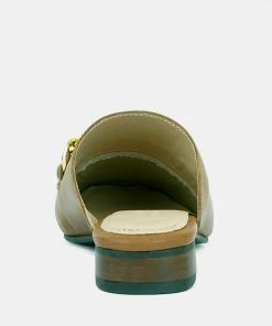 Rag & Co Flats Honey Leather Metal Chain Mules In Tan