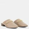 Rag & Co Honey Leather Metal Chain Mules In Taupe Flats