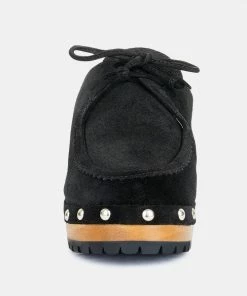 Rag & Co IROKO Black Suede Tie Detail Stud Clogs