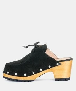 Rag & Co IROKO Black Suede Tie Detail Stud Clogs