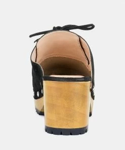 Rag & Co IROKO Black Suede Tie Detail Stud Clogs