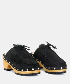 Rag & Co IROKO Black Suede Tie Detail Stud Clogs