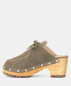 Rag & Co IROKO Taupe Suede Tie Detail Stud Clogs 11 Rag & Co IROKO Taupe Suede Tie Detail Stud Clogs