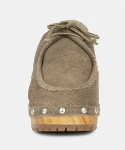 Rag & Co IROKO Taupe Suede Tie Detail Stud Clogs 10 Rag & Co IROKO Taupe Suede Tie Detail Stud Clogs