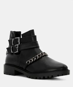 Rag & Co ISABELLE Black Ankle-Length Boots With Buckles
