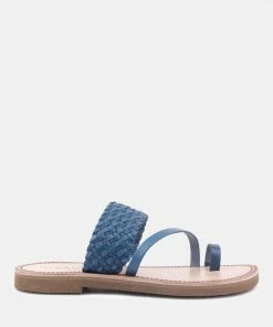 Rag & Co ISIDORA Blue Braided Leather Flat Sandal