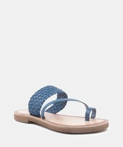Rag & Co ISIDORA Blue Braided Leather Flat Sandal