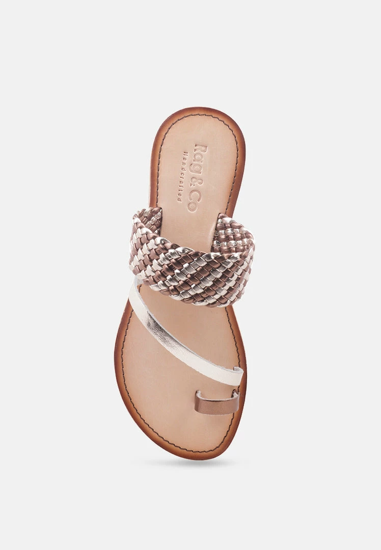 Rag & Co Flats ISIDORA Bronze Braided Leather Flat Sandal 9 Rag & Co Flats ISIDORA Bronze Braided Leather Flat Sandal