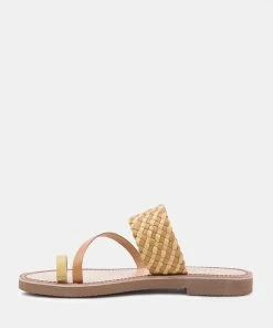 Rag & Co Flats ISIDORA Mustard Braided Leather Flat Sandal