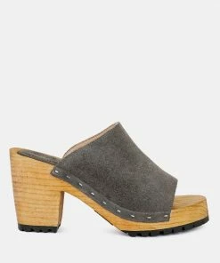 Rag & Co JARRAH Grey Suede Slide Clogs