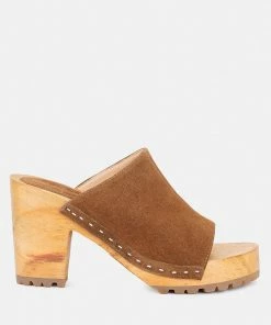 Rag & Co JARRAH Tan Suede Slide Clogs