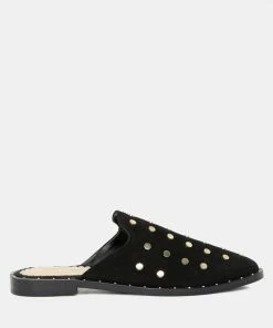 Rag & Co Flats JODIE Black Studded Leather Mule