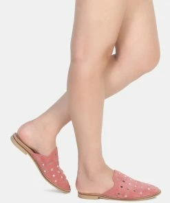 Rag & Co Flats JODIE Dusty Pink Studded Leather Mule