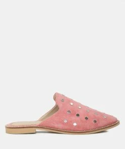 Rag & Co Flats JODIE Dusty Pink Studded Leather Mule