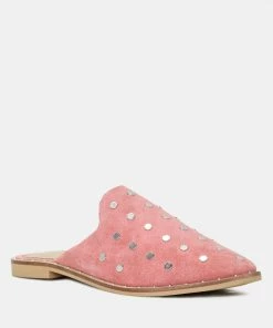 Rag & Co Flats JODIE Dusty Pink Studded Leather Mule