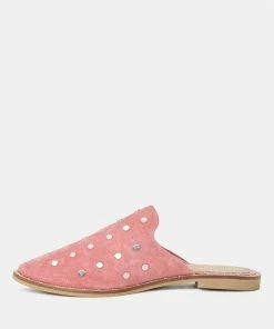 Rag & Co Flats JODIE Dusty Pink Studded Leather Mule