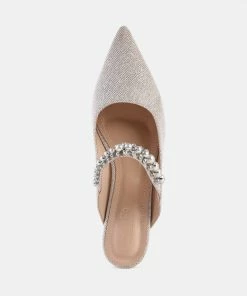 Rag & Co GEODE Mary Jane Cutout Embellished Mules In Beige