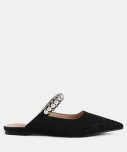 Rag & Co GEODE Mary Jane Cutout Embellished Mules In Black