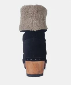 Rag & Co JUGLANS Fur Collared Ankle Clog Boots In Black