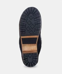 Rag & Co JUGLANS Fur Collared Ankle Clog Boots In Black