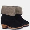 Rag & Co JUGLANS Fur Collared Ankle Clog Boots In Black