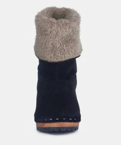 Rag & Co JUGLANS Fur Collared Ankle Clog Boots In Black