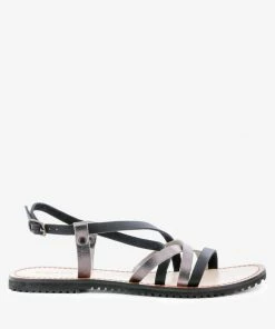 Rag & Co Flats JUNE Black Strappy Flat Leather Sandals
