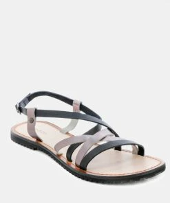 Rag & Co Flats JUNE Black Strappy Flat Leather Sandals