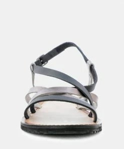 Rag & Co Flats JUNE Black Strappy Flat Leather Sandals