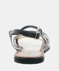 Rag & Co Flats JUNE Black Strappy Flat Leather Sandals